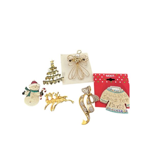 Vintage Christmas Themed Brooch Pin Set Mixit & More - Picture 2 of 9